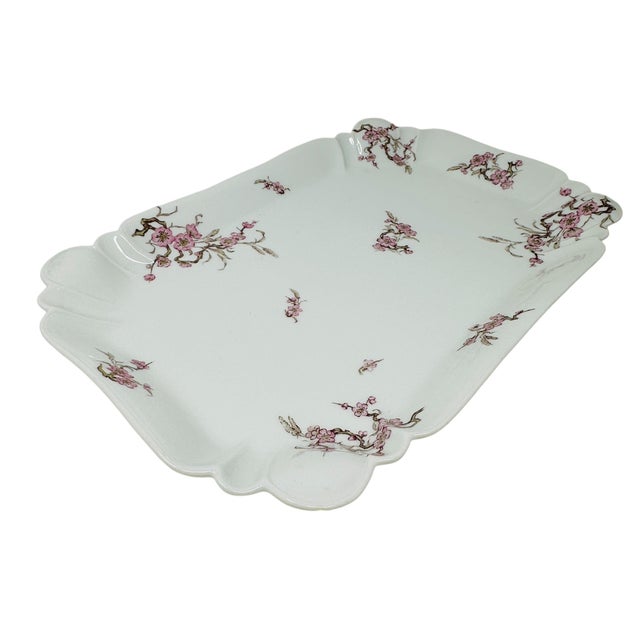 Haviland & Co. Antique Haviland Limoges Platter | Schleiger 222 Pink Floral Pattern | H&Co L France 1888-1896 | Scalloped Victorian Serving Dish For Sale - Image 4 of 13