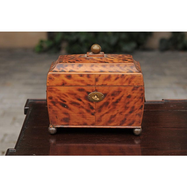 Victorian English Victorian 1870s Tea Caddy with Faux Painted Tortoise Finish and Brass For Sale - Image 3 of 10