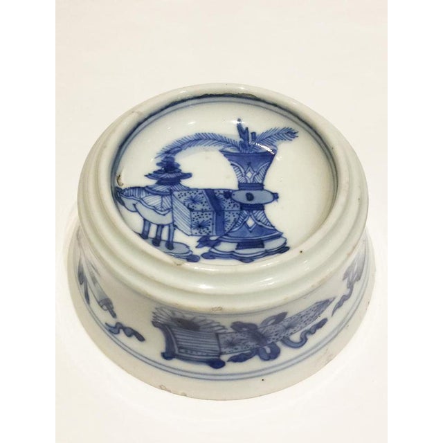 Ceramic Chinese Blue & White Porcelain Salt Cellars by Kangxi, Set of 2 For Sale - Image 7 of 11