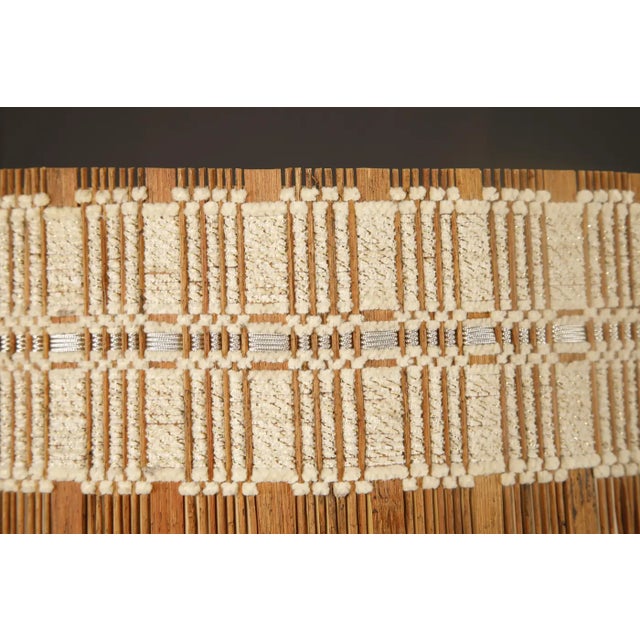 Wood Maria Kipp Handwoven Lampshade With Ivory Plaid Bands Over Natural Raffia, 1960s For Sale - Image 7 of 8