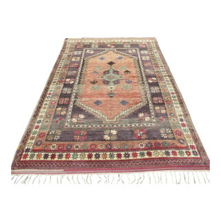 Mid Century Brown&Apricot Large Aesthetic Handmade Carpet For Sale