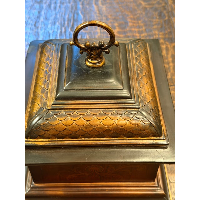 Vintage Regency Revival Tea Caddy Jewelry Box With Fish Scale Lid For Sale In Dallas - Image 6 of 12