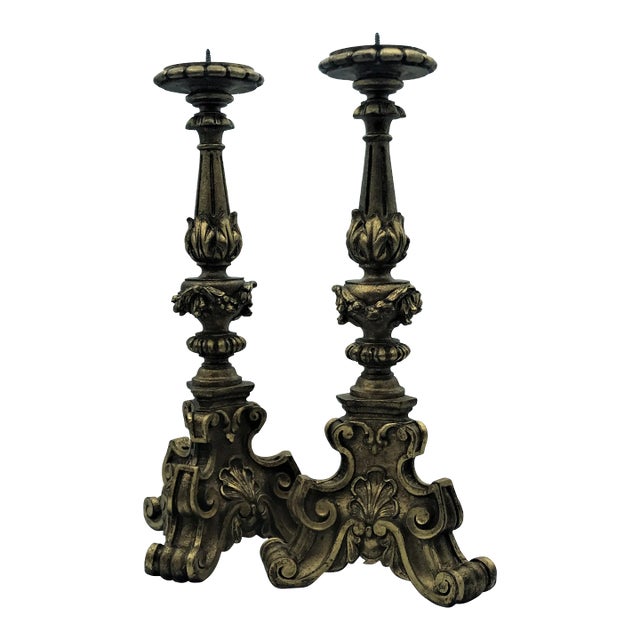 Vintage Ornate Gilt Gold Candleholders - a Pair For Sale