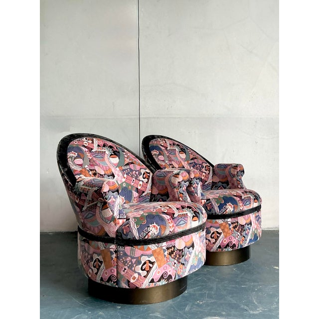 Vintage Postmodern Martin Barttrud Printed Swivel Chairs - A Pair For Sale - Image 9 of 11