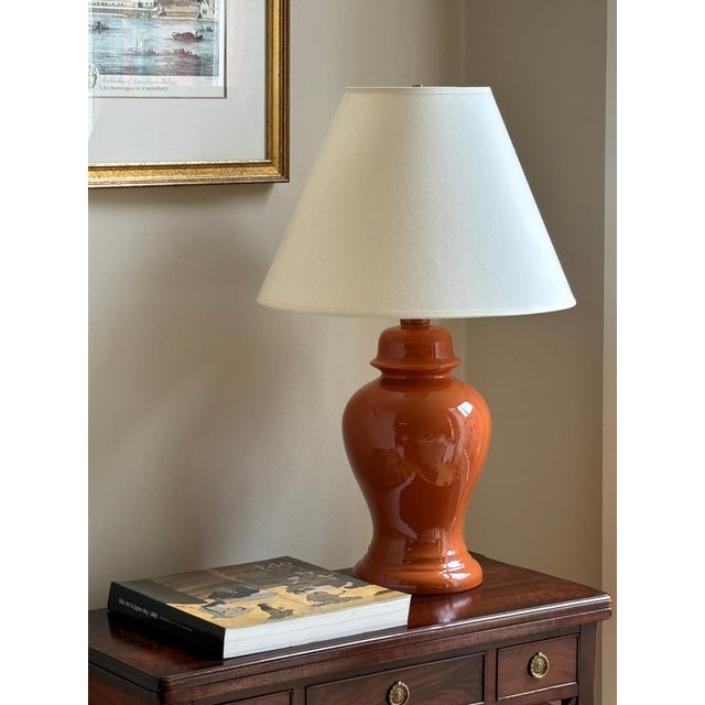 Mid-20th Century Burnt Orange Ceramic Ginger Jar Table Lamp For Sale - Image 4 of 11
