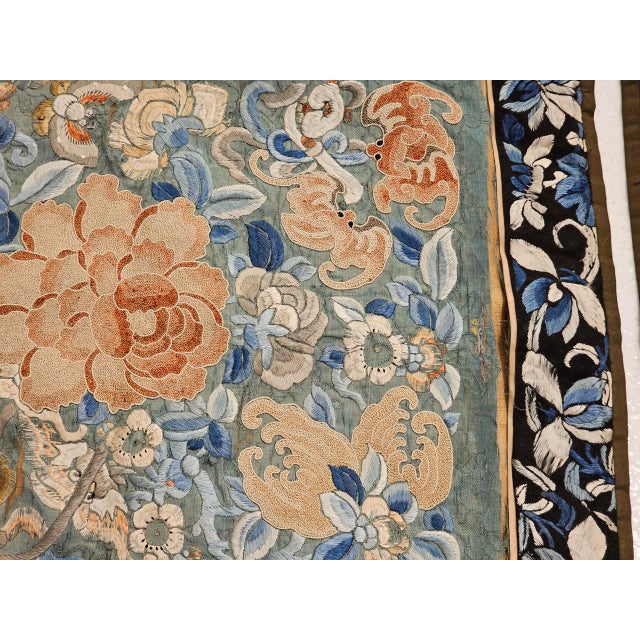 Pair of 19th Century Chinese Silk Hand Embroidery Panels of Flowers, Bats, Moths For Sale - Image 11 of 14