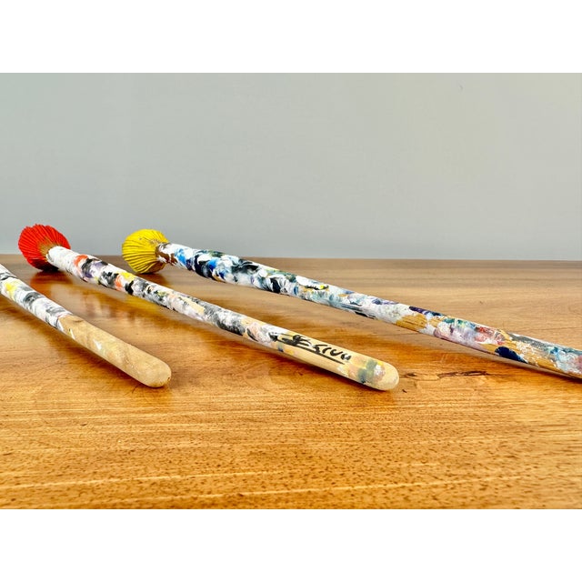 Set of 3 hand carved and painted paint brushes by venetian sculptor Livio De Marchi. Each brush is signed by Livio.