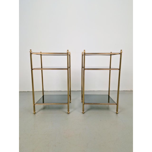 Mid-Century Modern Mid-Century Modern 3-Tier Side Tables in Brass and Smoked Glass from Maison Jansen, 1960s, Set of 2 For Sale - Image 3 of 13