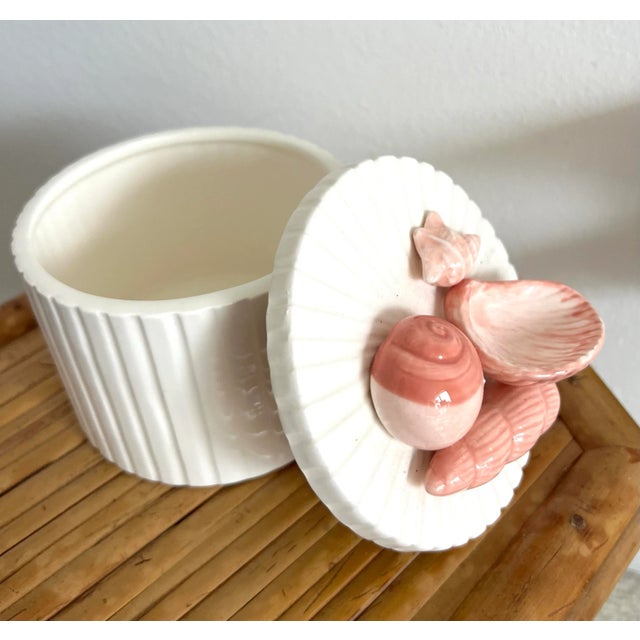 Pink Vintage Fitz and Floyd Porcelain Box With Shell Motif For Sale - Image 8 of 8