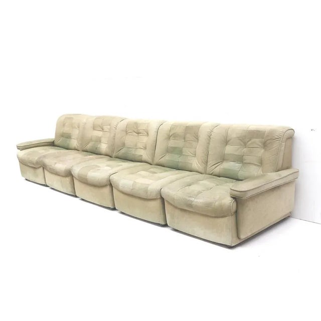 Large Vintage Modular Sectional Sofa in Green Leather, 1970s, Set of 5 For Sale - Image 5 of 5