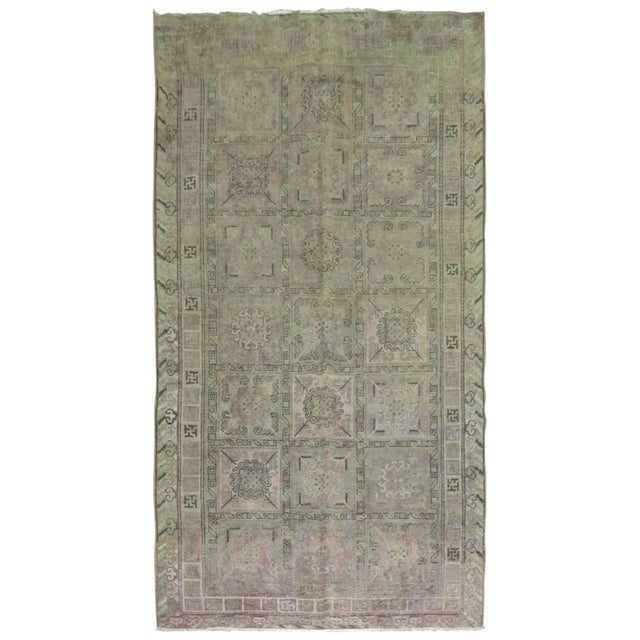 Antique shabby chic Khotan rug gallery size rug with faded grays, pinks, lavenders. 4'11'' x 10'3''