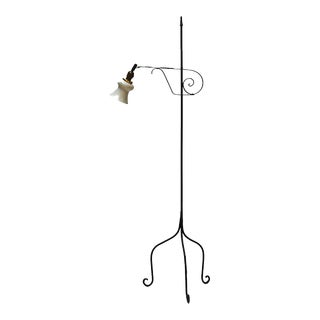 Early 20th Century Antique Arts & Crafts Wrought Iron Bridge Lamp with Etched Steuben Shade c1920 For Sale