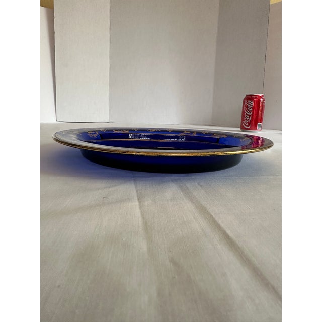 Vintage Cobalt Blue Glass Divided Serving Dish With Gold Decorations For Sale - Image 9 of 9