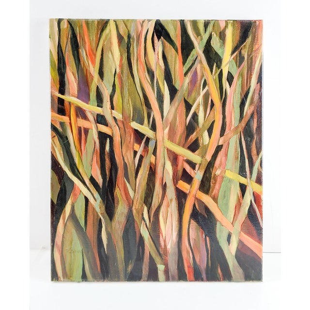 Mid 20th century abstract oil on linen view of a field of grass. Unsigned. Unframed, edge wear.