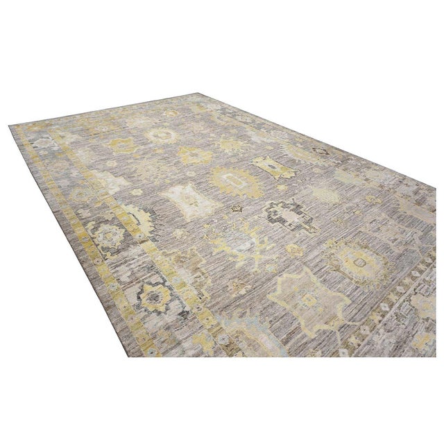 Early 21st Century 21st Century Turkish Oushak Wool 11x16 Charcoal, Yellow & Ivory Handmade Area Rug #1144099 For Sale - Image 5 of 12