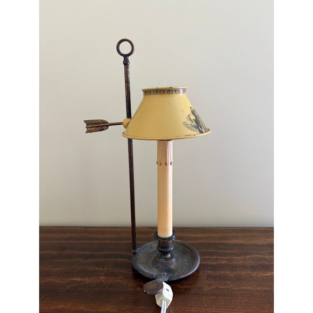 Metal Mid 20th Centur French Provincial Louis XVI Brass Bouillotte Lamp With Yellow Tole Shade For Sale - Image 7 of 11
