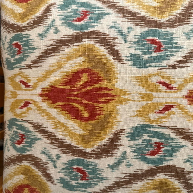 Handcrafted decorative pillow case. Double sided colored linen, red, brown, gold, turquoise blue and cream background,...