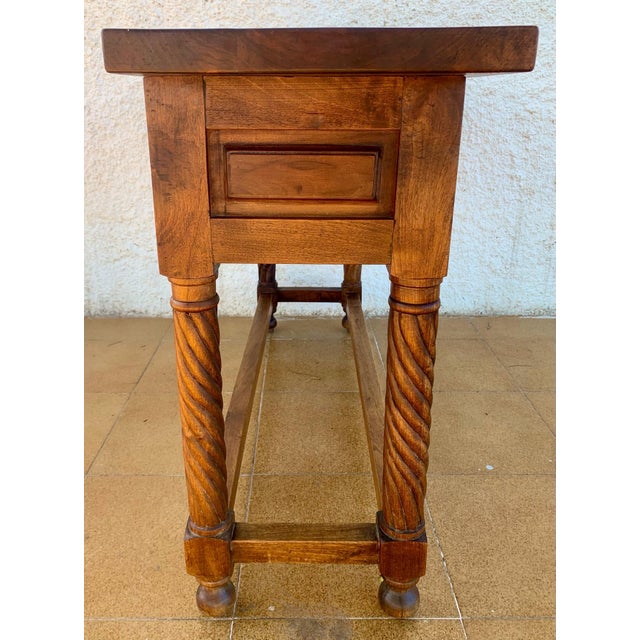 1930s Carved Walnut Console Table With Solomonic Legs and Two Drawers For Sale - Image 6 of 10