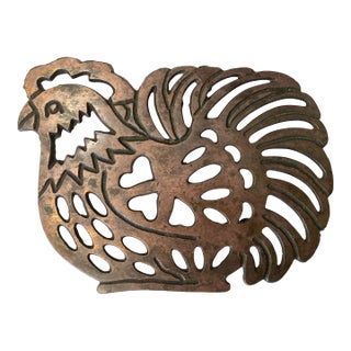 Vintage Copper Rooster Trivet Folk Art Design For Sale