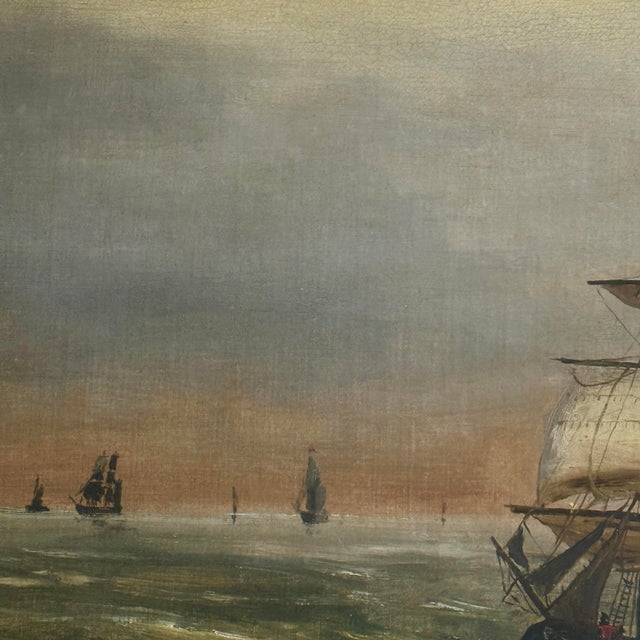 Antique 19th Century Continental Seascape With Clipper Ship, Framed (Oil on Board) For Sale In Philadelphia - Image 6 of 8