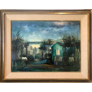 Guy Cambier, Fishing Shack, School of Paris Barbizon Oil Painting Night Time Landscape, Horse, c.1960s For Sale