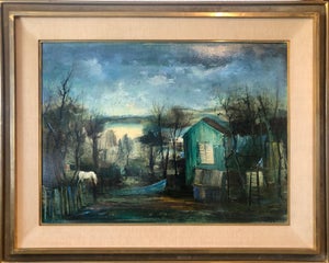 Guy Cambier, Fishing Shack, School of Paris Barbizon Oil Painting Night Time Landscape, Horse, c.1960s