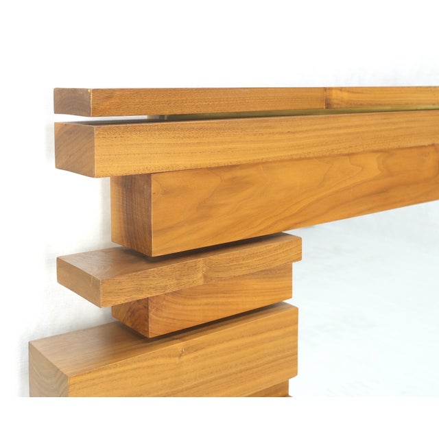 Light Solid Walnut Arts and Crafts Style Mid-Century Modern Wall Mirror For Sale - Image 6 of 12