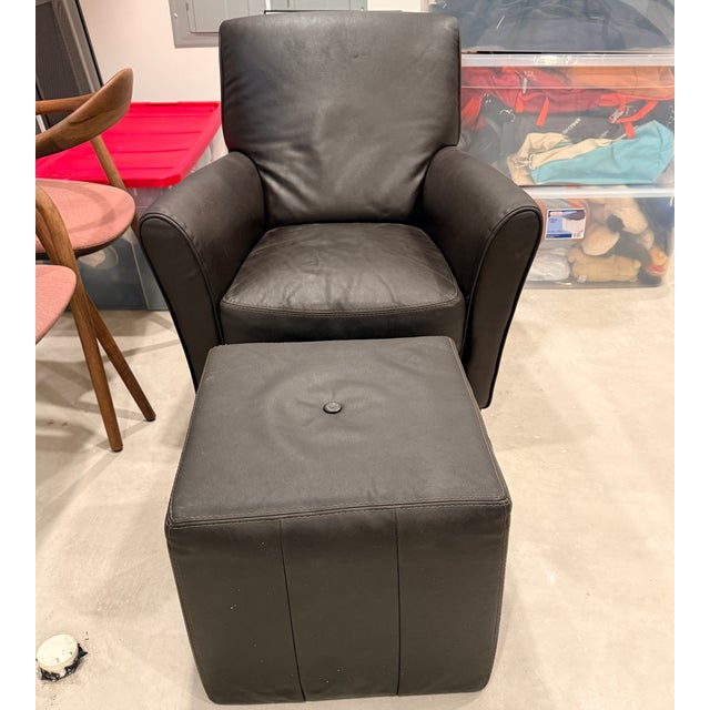 Calia Italian Leather Chair and Ottoman For Sale - Image 10 of 10