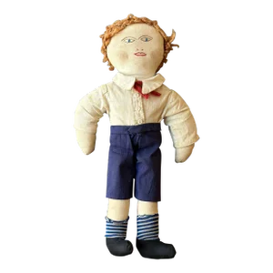 Antique Clothed Cotton Rag Doll With Embroidered Face, Circa Early 20th Century