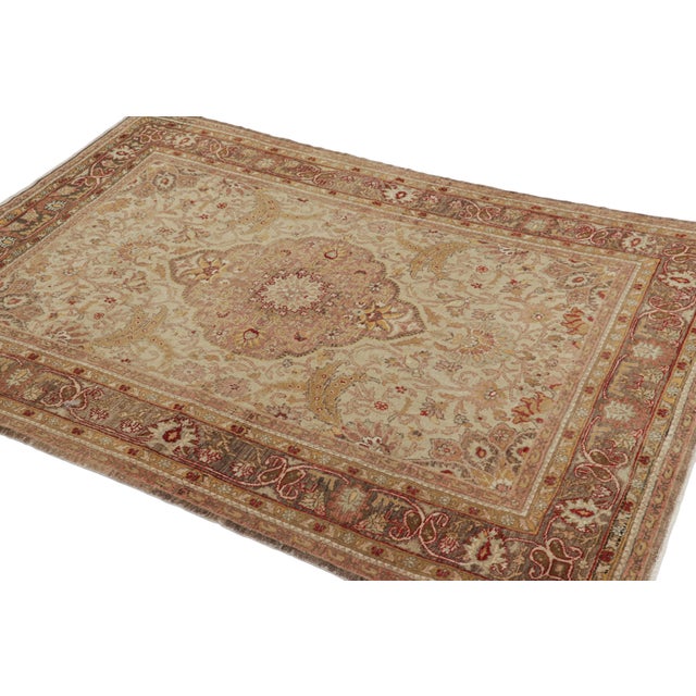 Rug & Kilim Vintage Sivas Rug in Cream and Gold With Floral Medallion - Rug & Kilim For Sale - Image 4 of 8