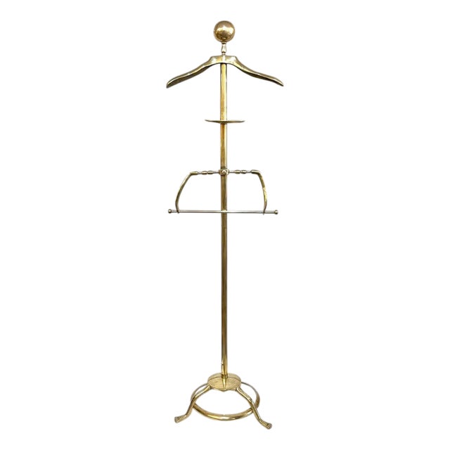Mid 20th Century Brass Adjustable Valet Coat Rack With Paw Feet For Sale