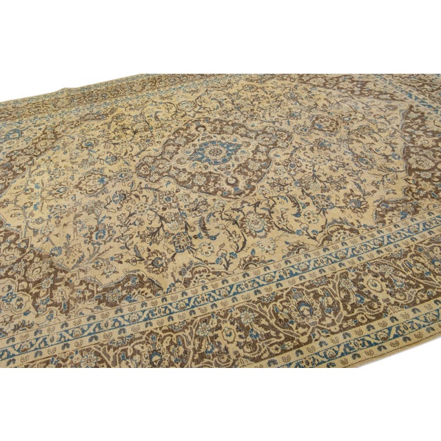 1930s Handmade Vintage Persian Tabriz Tan Wool Rug With Medallion Design For Sale In New York - Image 6 of 7