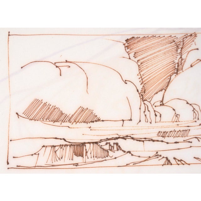 Late 20th Century Two High Desert Landscapes - Line Drawing in Sepia-Toned Ink by Laurence Sisson For Sale - Image 5 of 8