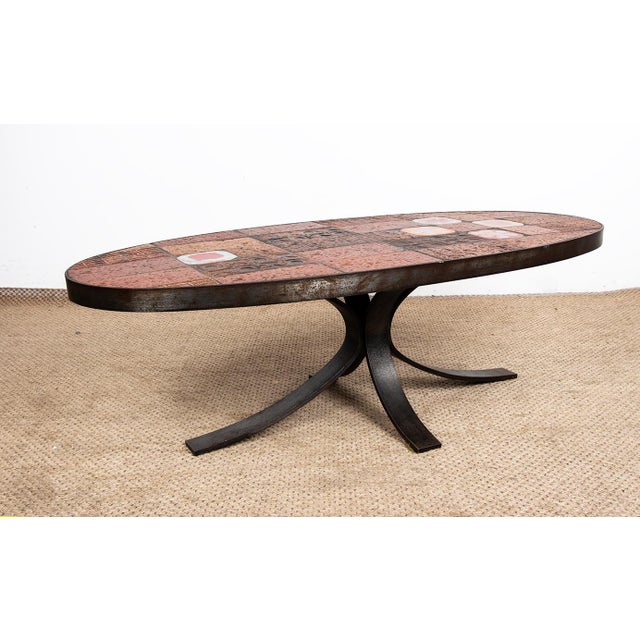 Coffee Table in Lava Stone, Ceramic and Steel by Jean Jaffeux, 1960s For Sale - Image 9 of 15