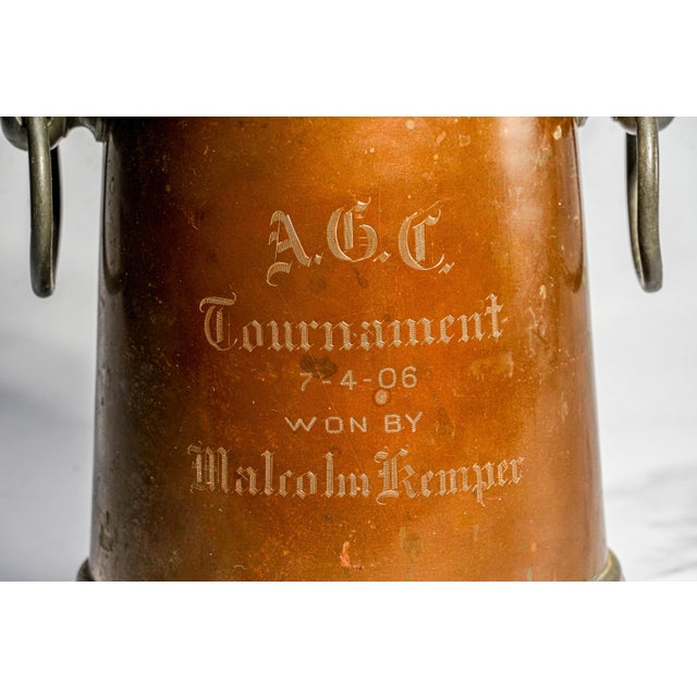 Nice Antique Golf Trophy Copper Metal Humidor Lidded Jar Canister Sports Home Decor For Sale - Image 4 of 12