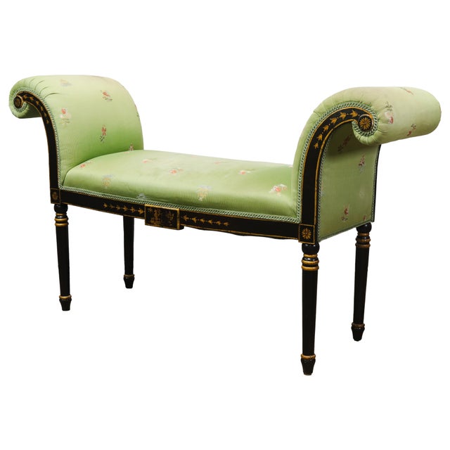 Vintage Regency Style Green Chinoiserie Window Seat Bench For Sale - Image 11 of 12