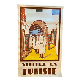 1950s Original Lithigraph Travel Poster “Visitez La Tunisie” For Sale