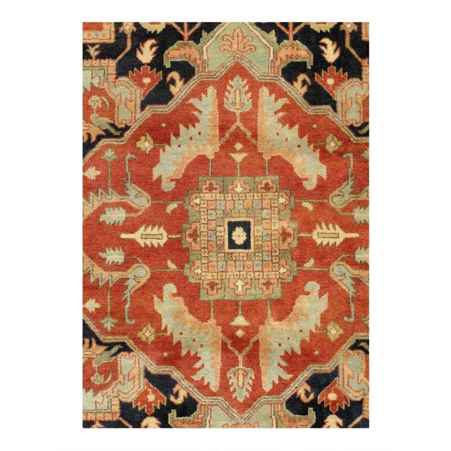 Indo Serapi design rug. Handmade Hand-knotted in fine lambswool. Lamb's Wool on a Cotton Foundation Vegetable Dyed Hand-...