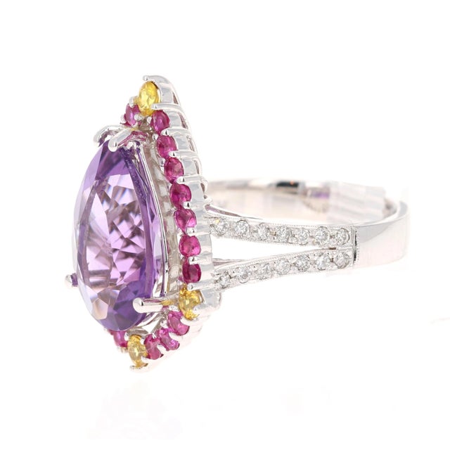 Amethyst Pink Sapphire Diamond White Gold Cocktail Ring For Sale - Image 4 of 5