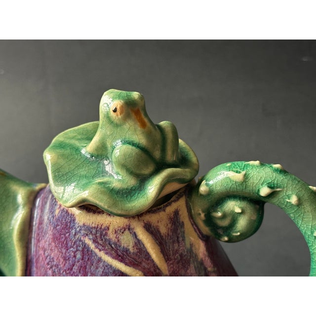 Purple Decorative Studio Art Pottery Teapot With Frog on Lily Pad Lid For Sale - Image 8 of 12
