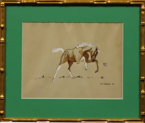 "Rearing Colt" in Gilt Bamboo Frame