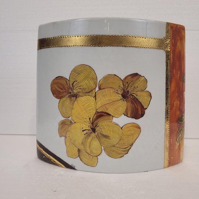 Yellow Hibiscus Vase in Porcelain by Valbonne for Limoges, France, 2002 For Sale - Image 4 of 18