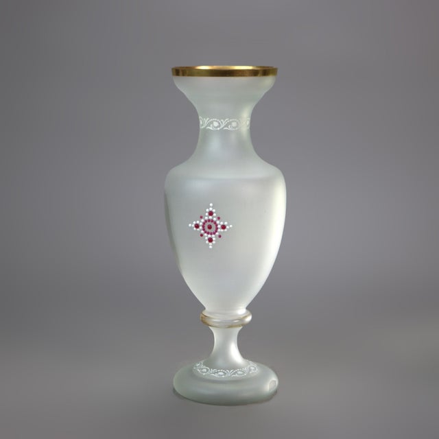 Late 19th Century Pair of Antique Scenic Hand Painted Glass Clamshell Vases Circa 1890 For Sale - Image 5 of 9