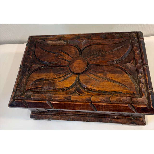 Vintage Carved Wooden Hinged Box For Sale - Image 4 of 7
