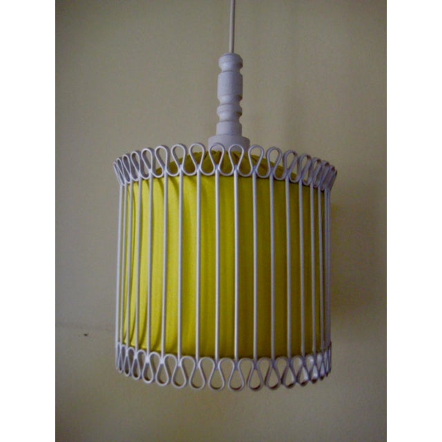 Mid-Century Modern White and Yellow Iron Chandelier For Sale - Image 4 of 11