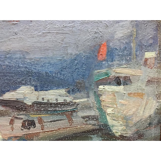 Paper 1960s Oil Painting Ship Port v. Karpin For Sale - Image 7 of 11