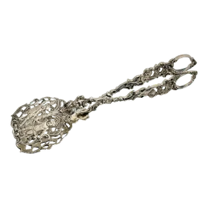 Fancy Antique Signed Peruzzi Italy Rococo Style Solid 800 Grade Coin Silver Pastry - Cannoli Serving Tongs