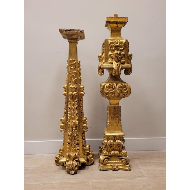 Wood Baroque Altar Stipe or Pedestal in Carved and Gilded Wood, 17th-18th Century For Sale - Image 7 of 18