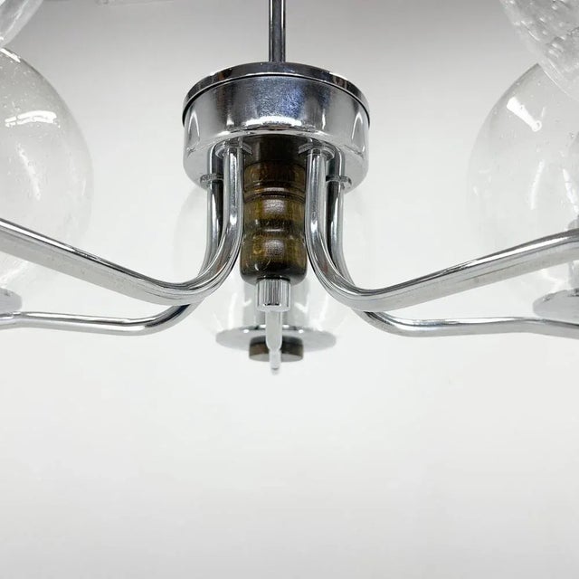 1970s Chrome & Clear Bubble Glass 5-Arm Chandelier, 1970s For Sale - Image 5 of 11