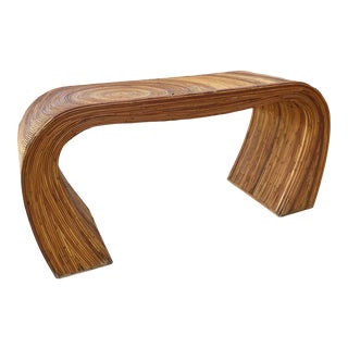 Gabriella Crespi Style Split Reed Rattan Console Table | Ripple Motif For Sale